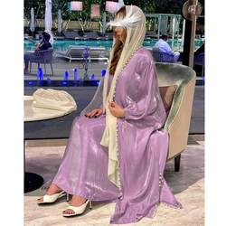 Morocco Caftan Muslim Abaya Women Dress 2 Piece Set Abayas Gowns Dubai Arabic Shiny Satin Kimono Cardigan Robe Outwear Spring