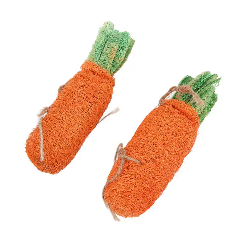 Loofah Rabbit Chew Toys Teeth Cleaning Rabbit Carrot Chew Toy With