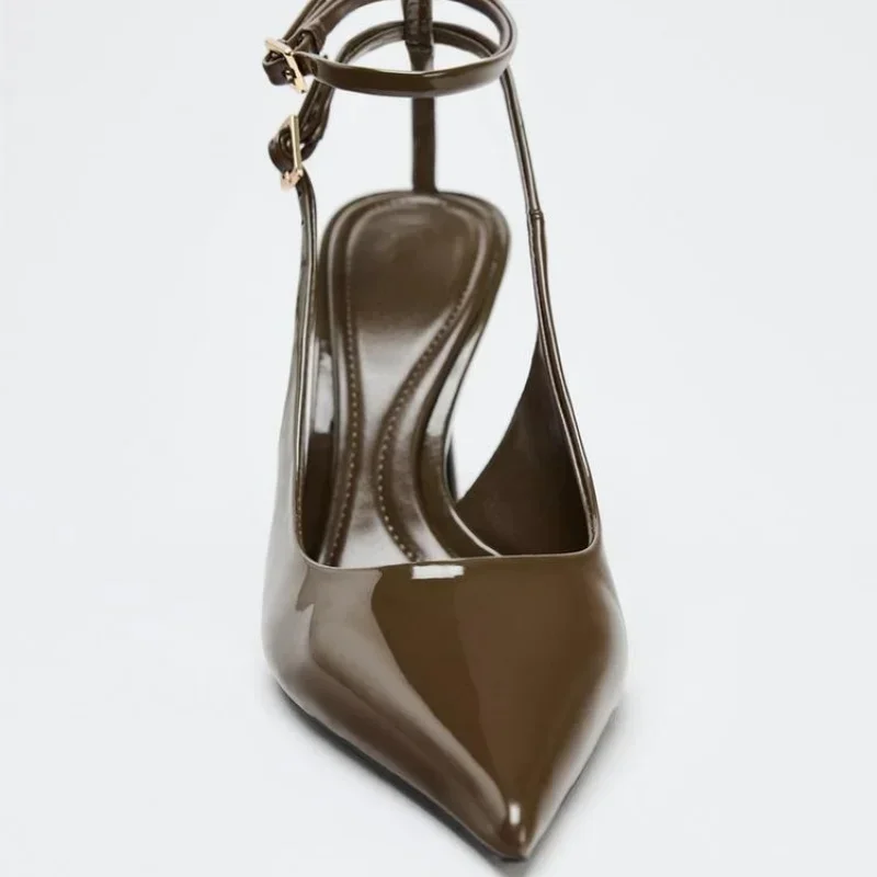 Sexy Pointed Toe Ankle Straps Buckle Women Pumps Patent Leather Slingbacks High Heels Elegant Party Shoe Stiletto Heeled Sandals 21 Sexy Pointed Toe Ankle Straps Buckle Women Pumps Patent Leather Slingbacks High Heels Elegant Party Shoe Stiletto Heeled Sandals - Image 3