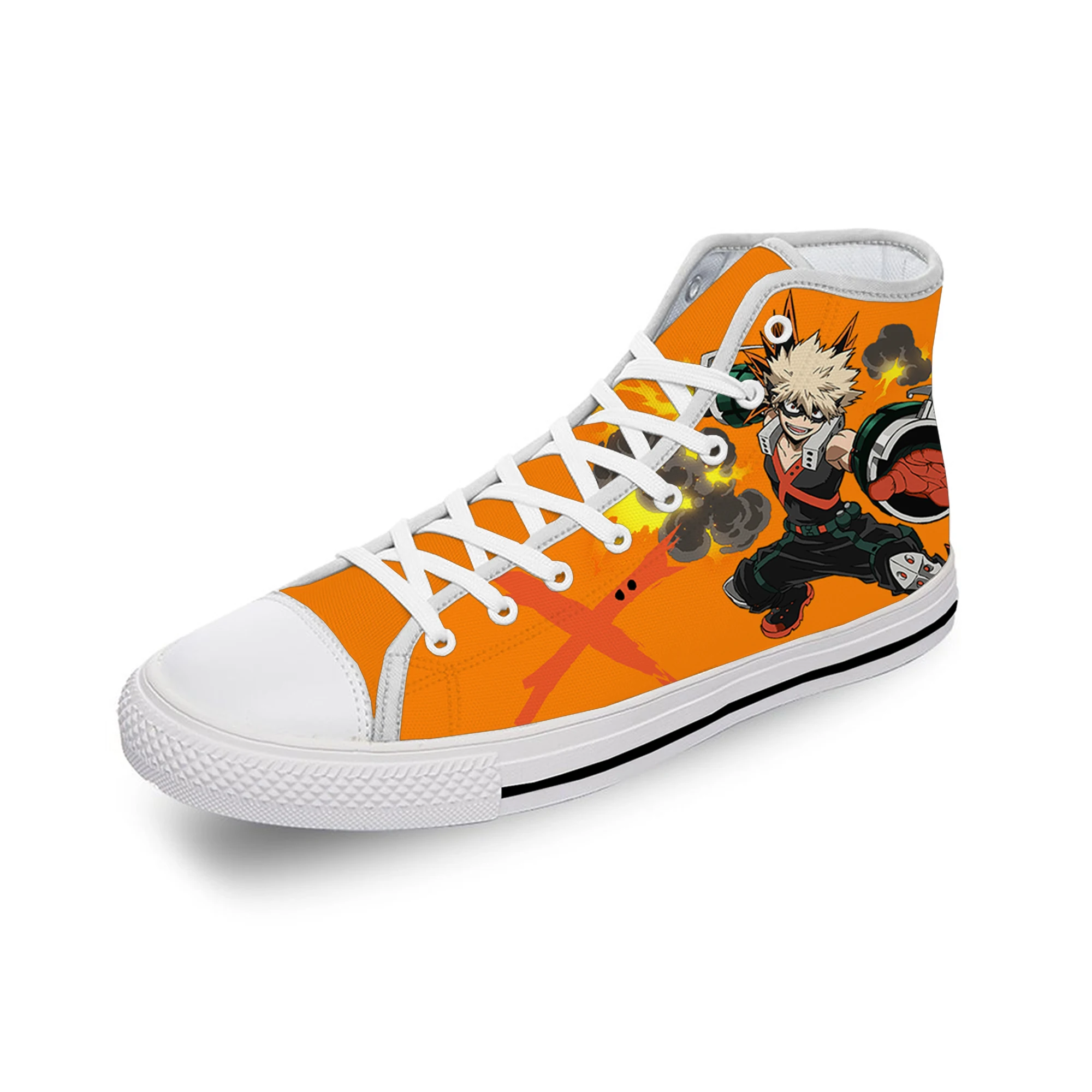 

Anime My Hero Academia Bakugou Katsuki High Top White Sneakers Mens Womens Teenager Casual Canvas 3D Print Lightweight shoe