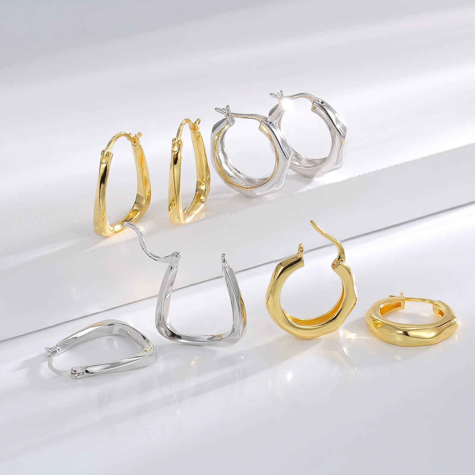 6 Pairs Chunky Hoop Earrings Set 14K Gold Silver Irregular Jewelry Lightweight Earring Gifts for Women Girls