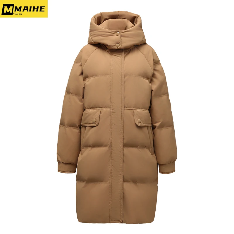 Doudoune coupe-vent à capuche pour femme, manteau en duvet de canard blanc, duvet épais, mi-long, Corée du Sud, luxe, hiver, nouveau