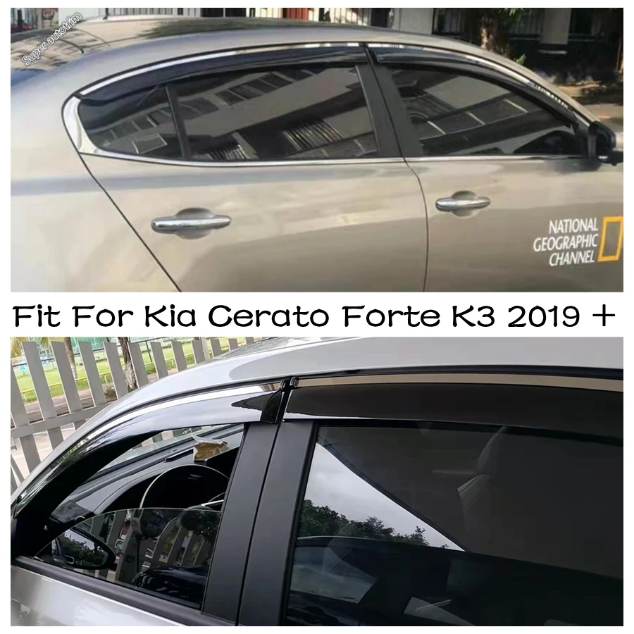 Lapetus Car Exterior Window Visors Awnings Wind Rain Deflector Guard Vent Cover 4PCS Fit For Kia Cerato Forte K3 -