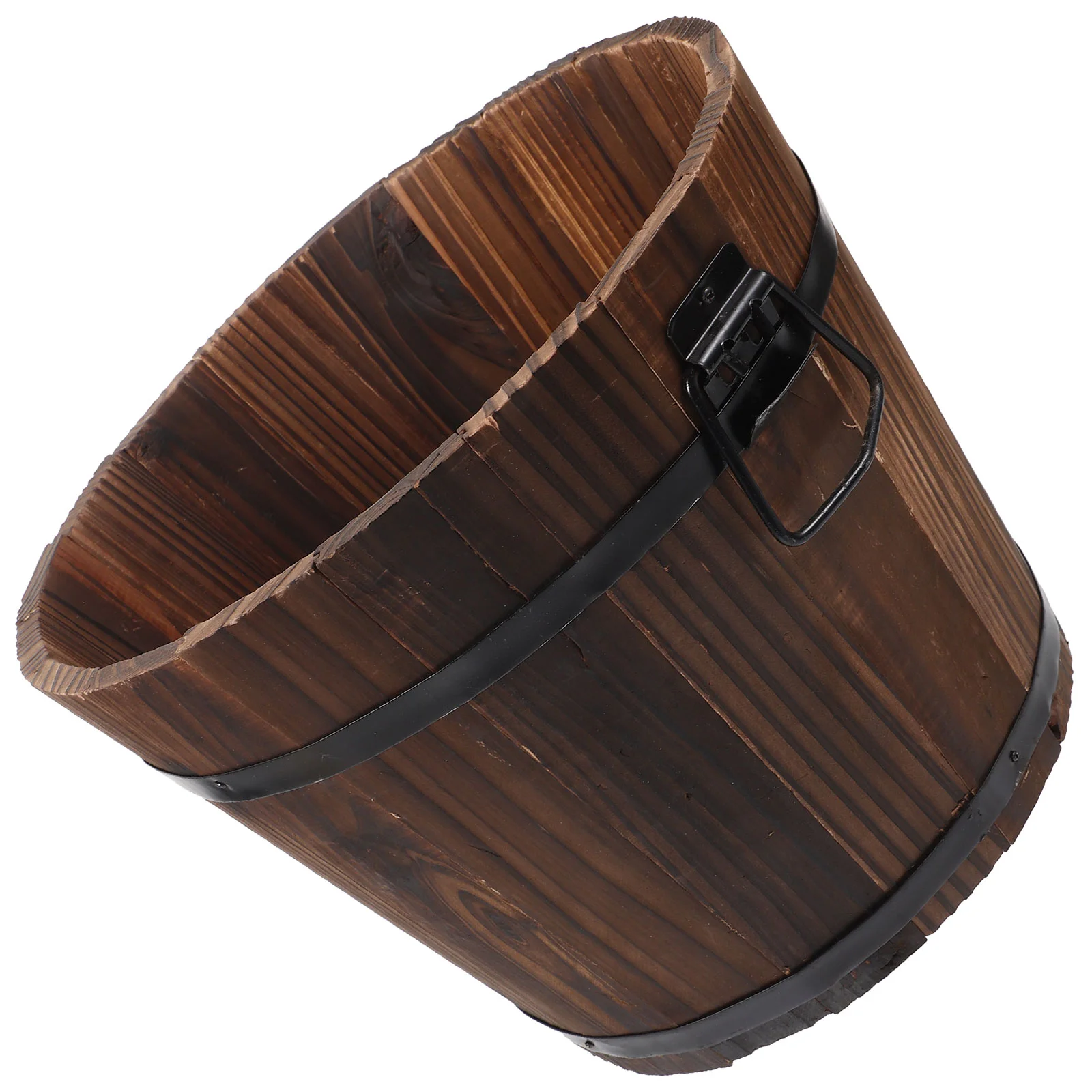 

Rustic Wooden Whiskey Barrels Bucket Handle Flower Planter Plant Pots Boxes Container Pail Patio Garden Backyard