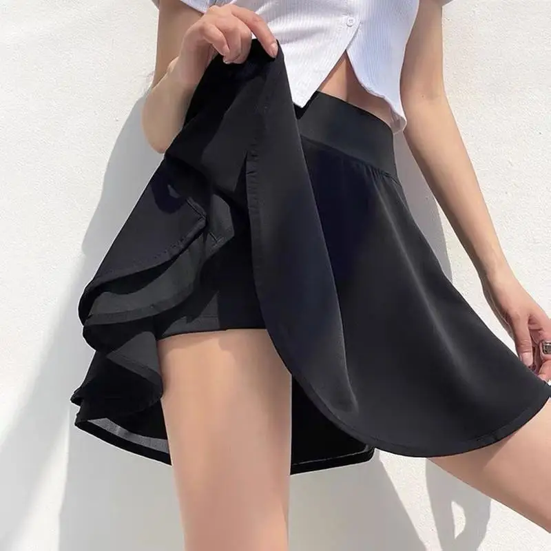 Sports Yoga Shorts Women's Tennis Skirts Summer Fake Two-piece Anti-exposure Thin Fitness Skirt Pants Loose Running Clothes