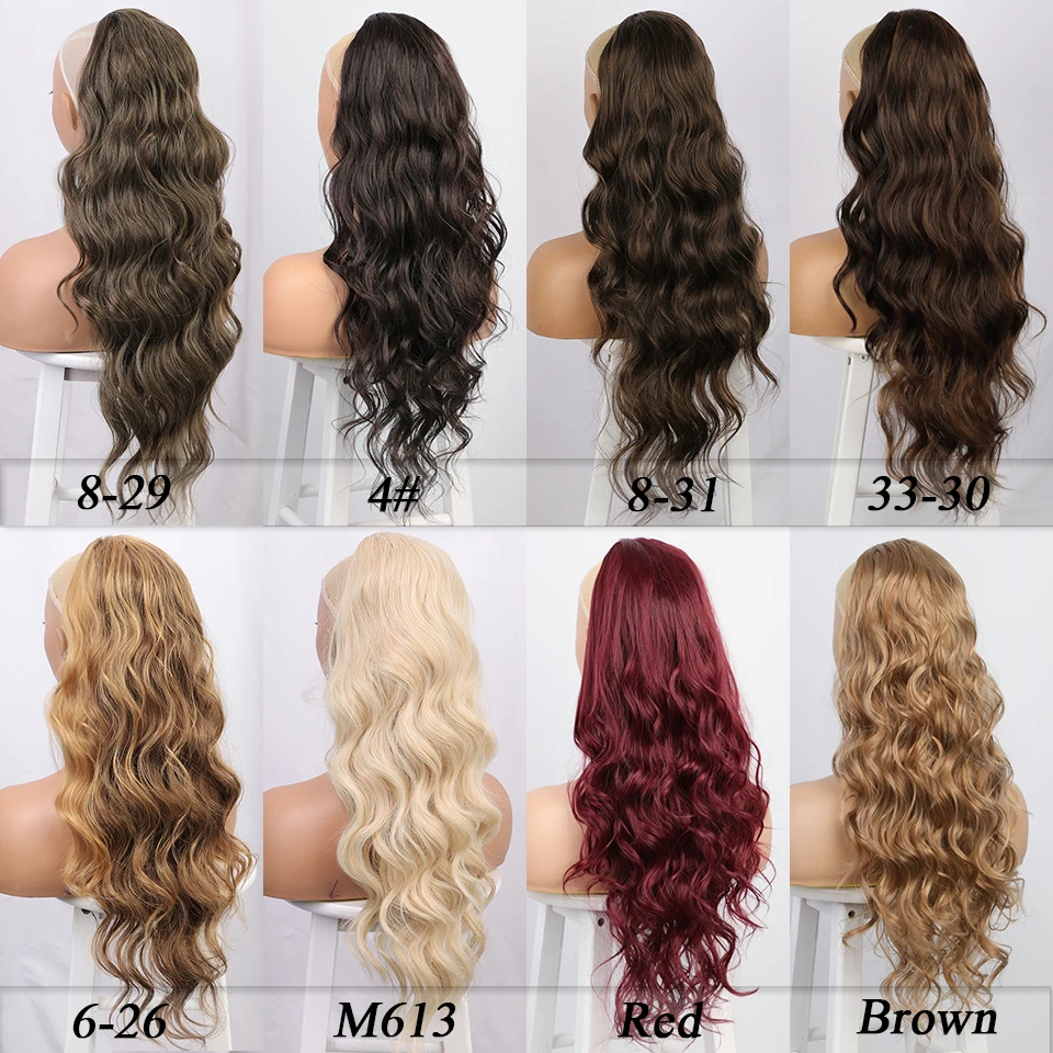 I's a wig Synthetic Drawstring Ponytail Long Body Wave Black Ponytail Clip in Hair Extensions for Women Blonde Brown Red