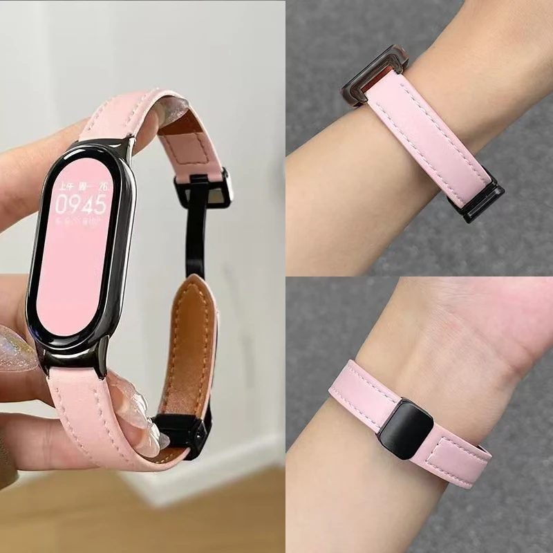 Premium Leather Strap with Magnetic Buckle for Smart Fitness Tracker Bracelet
