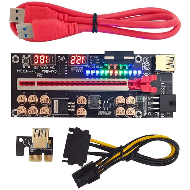 

2X VER018 PRO PCI-E Райзер-карта USB 3,0 кабель 018 PLUS PCI Express 1X до 16X удлинитель Pcie адаптер для майнинга BTC (красный)