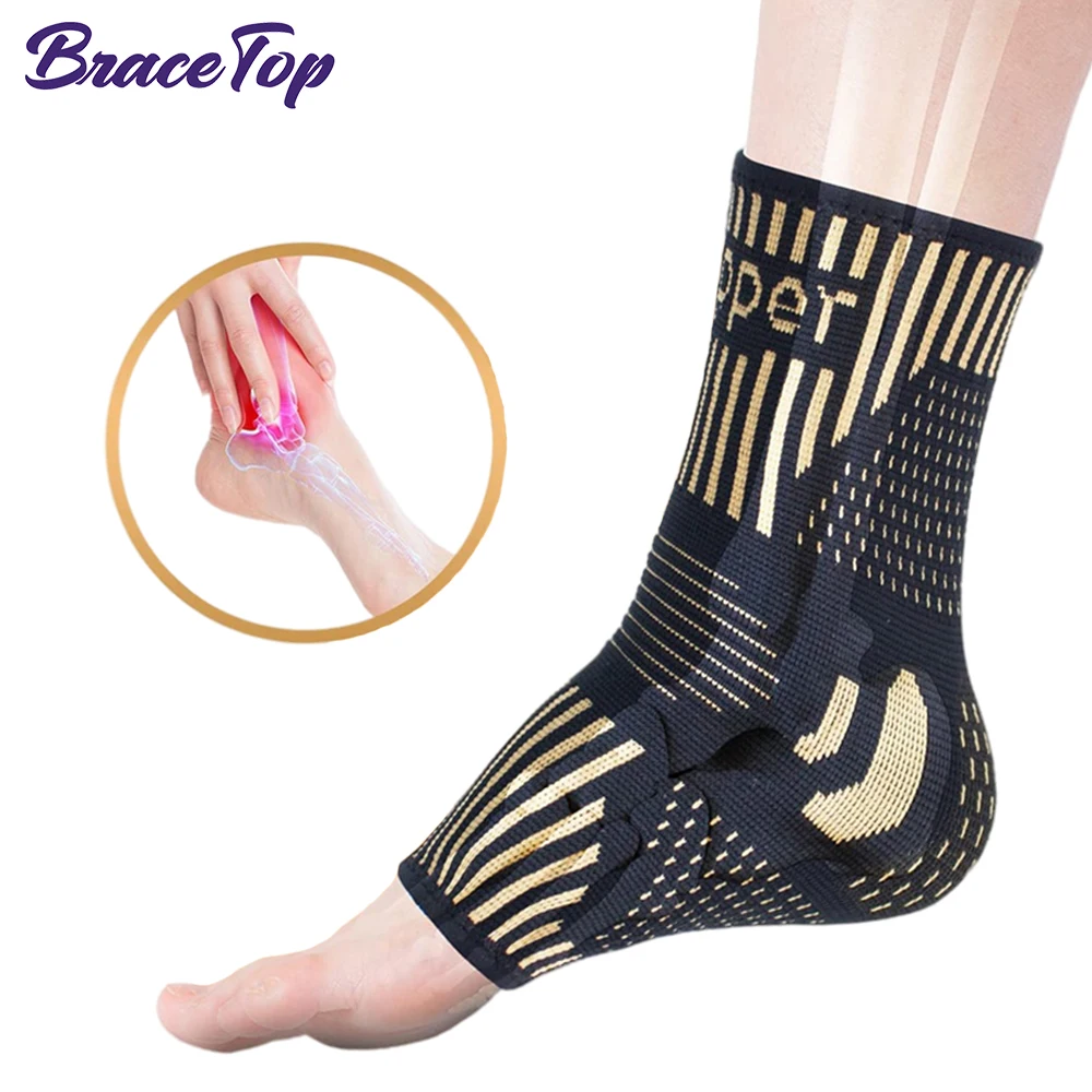 

BraceTop 1 PC Copper Ankle Brace Infused Compression Sleeve Support for Plantar Fasciitis, Sprained Pain Relief, Achilles Tendon