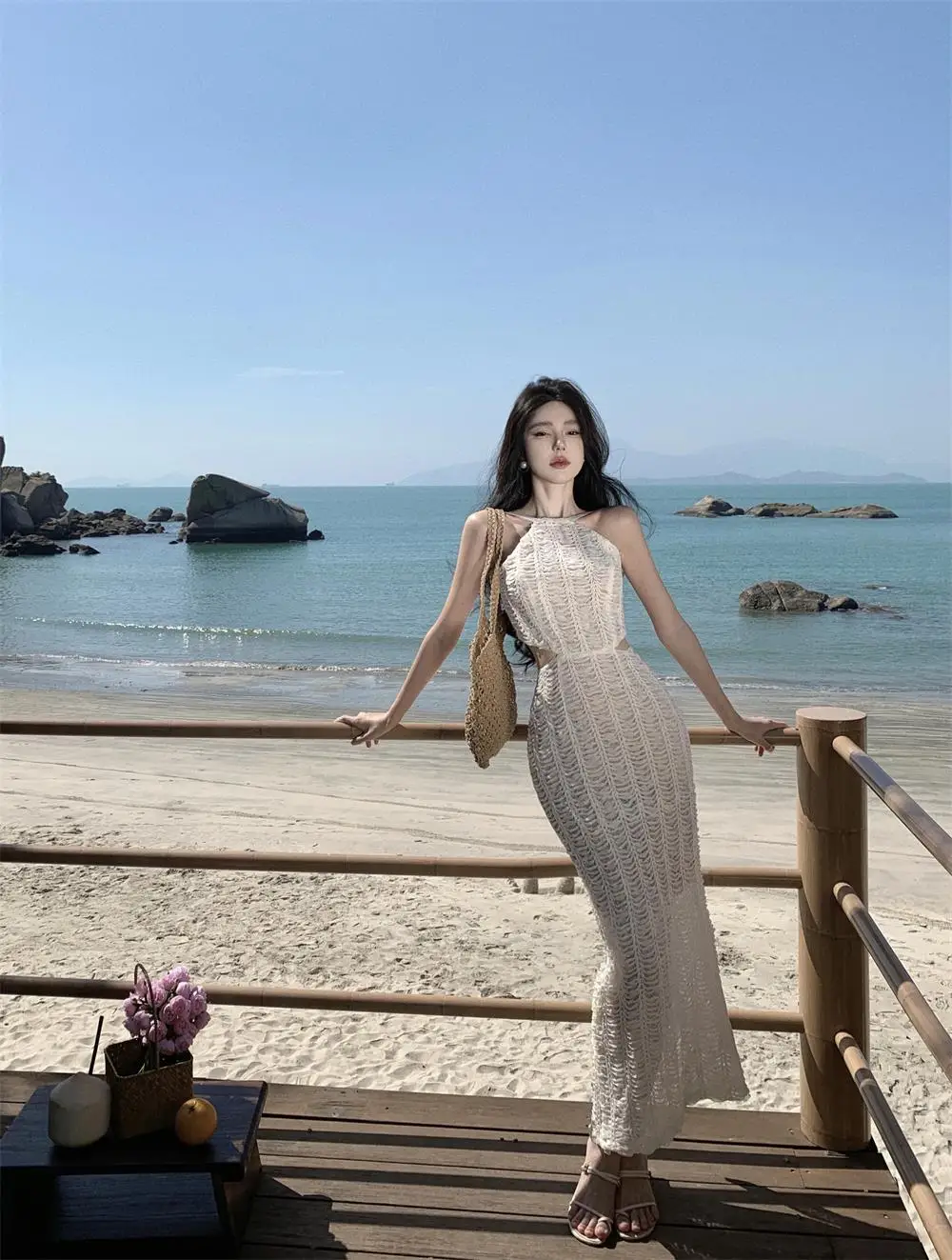 Sexy Knitting Backless Bodycon Dresses for Women Halter Slim Party Dress Sleeveless Korean Fashion Holiday Style Vestidos Mujer