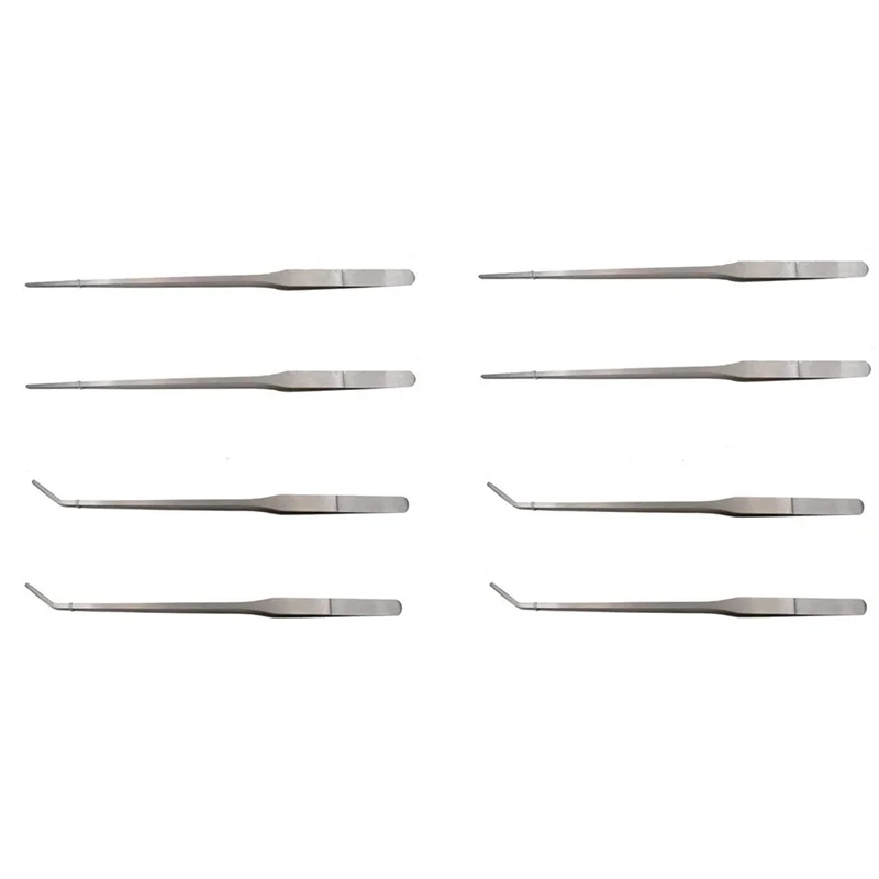 ABRN-8 Pcs 다육 식물 도구에는 직선 핀셋 4개(길이 약 27cm)와 구부러진 핀셋 4개(길이 약 26.5cm)가 포함되어 있습니다.