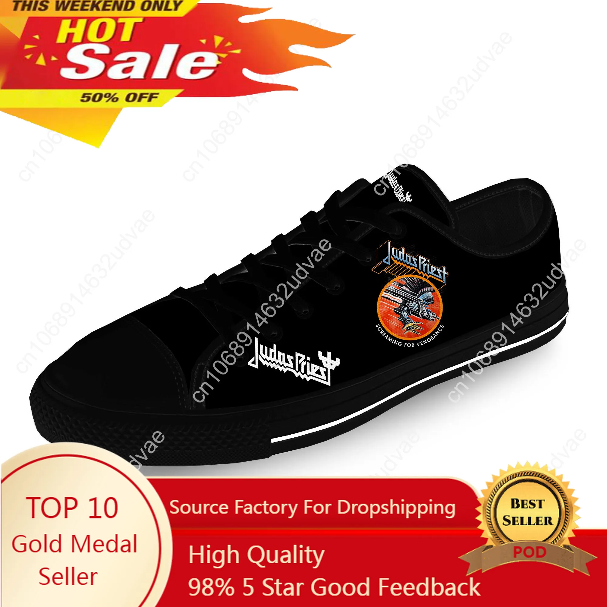 Judas Priest Rock Band Metal Casual Cloth 3D Print Low Top Canvas Fashion Shoes Men Women Lightweight Breathable Sneakers