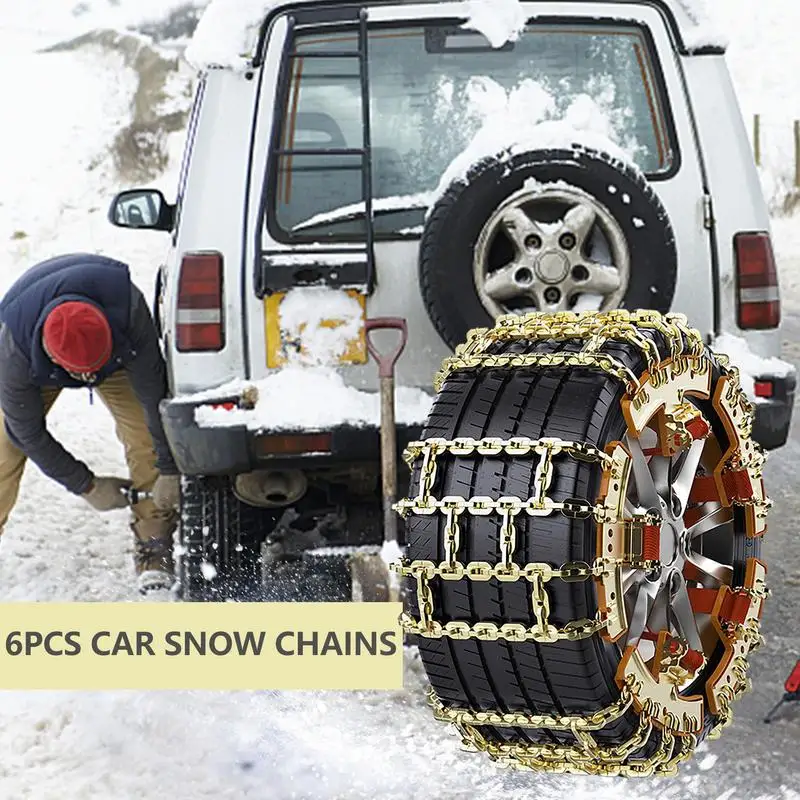 Car Snow Chains 6pcs Set Tire Chains For Snow And Ice Steel Tire Traction Chain With Strong Grip Force For Ice Mud Sand