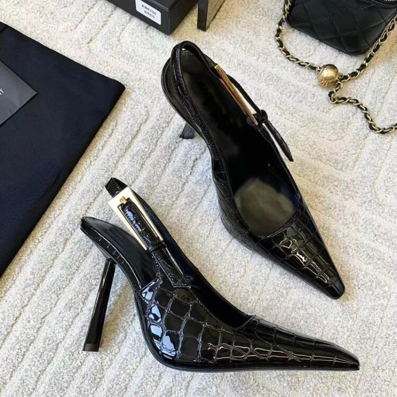

Brand Pointed Thin Heel Sexy Fashion Show High Heel Sandals 2023 New One Line Buckle Strap European American 34-43 Women's Shoes