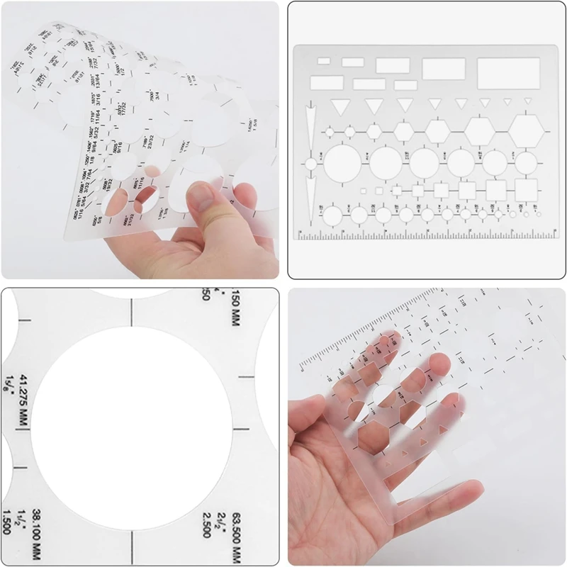 6Pcs Circle Template For Drafting, Geometric Shape Stencils Circle Square Measuring Ruler For Building Formwork Drawing