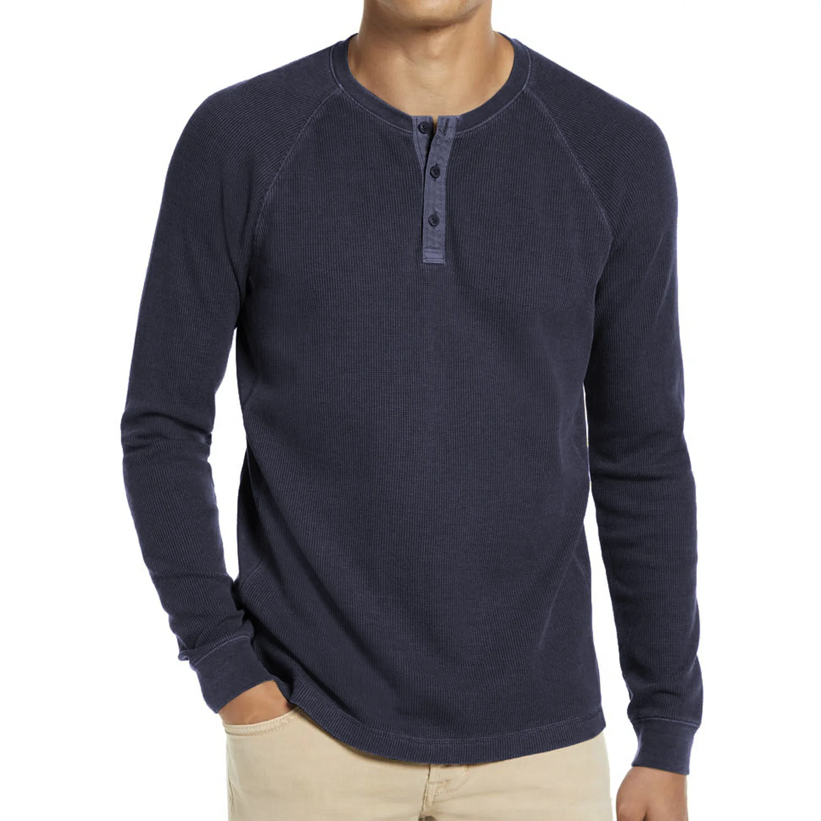 

Long sleeved T-shirt leggings men's crewneck waffle ger Henry shirt