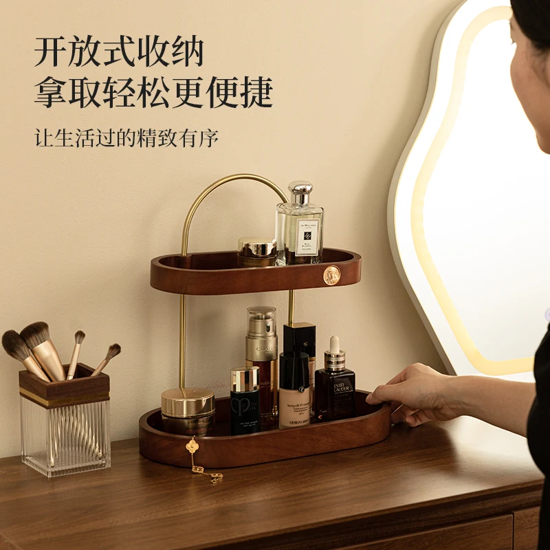 Cosmetics storage box, desktop perfume, lipstick rack, multi-layer solid wood dresser, skin care products, jewelry. 5
