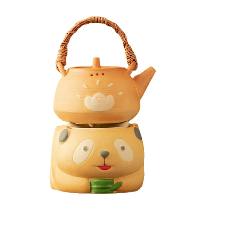 550ml Ceramic Cartoon Retro Carbon Furnace Electric Stove Coarse Pottery Tea Pot Boiler Radiant-cooker One Set 600w 220V