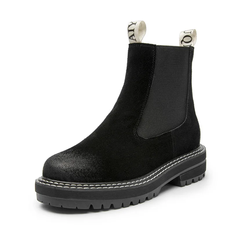 Women's Chelsea Boots Genuine Leather Autumn Winter Trend Thick-soled Ankle Boots All-match Marton Ladies winter boots ankle boots