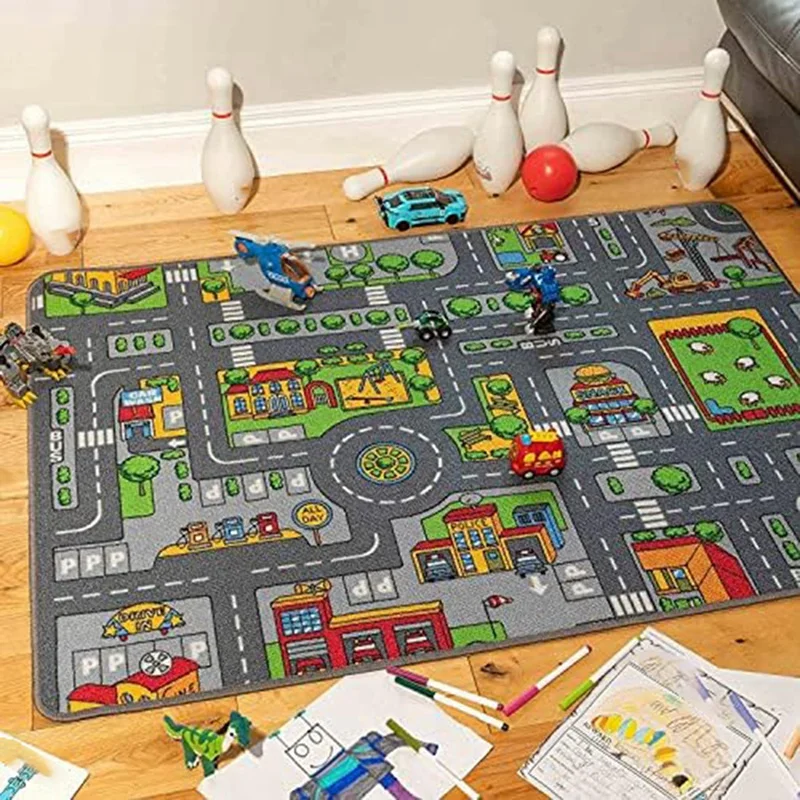 Children's Kids Boys City Town Car Roads Interactive Playroom Playmat Soft Play Carpet Mat