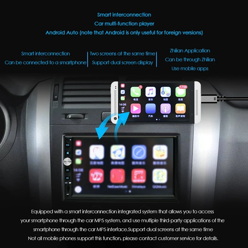 

Автомагнитола 2 DIN, 7 дюймов, Bluetooth, MP5, FM, AUX, RCA, Поддержка Android / IOS