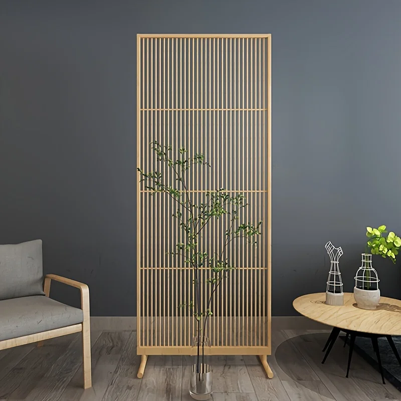 

1pc Bamboo Screen Partition, Simple Solid Wood Grille, Modern Movable, Home, Study, Bedroom, Entry, Entryway Floor Screen