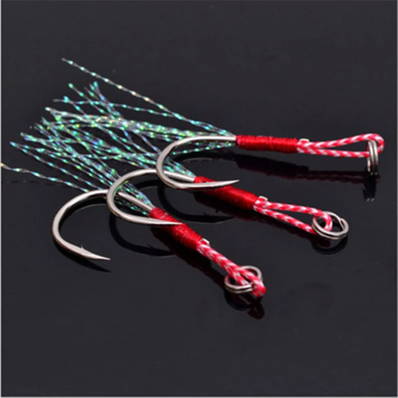 

5pcs/lot Jigging Assist Thread Feather Fishing High Carbon Steel Hook Carp Slow Cast Jigs Barbed Single Fish Lure Hooks Pesca