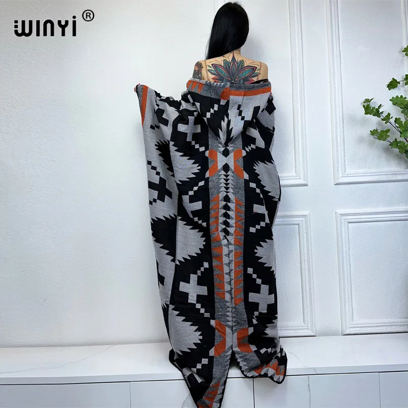 WINYI new Winter coat outfits Women high quality dress Loose Thick Warm Female kaftan poncho dress Hooded mop coat fashion Abaya 3