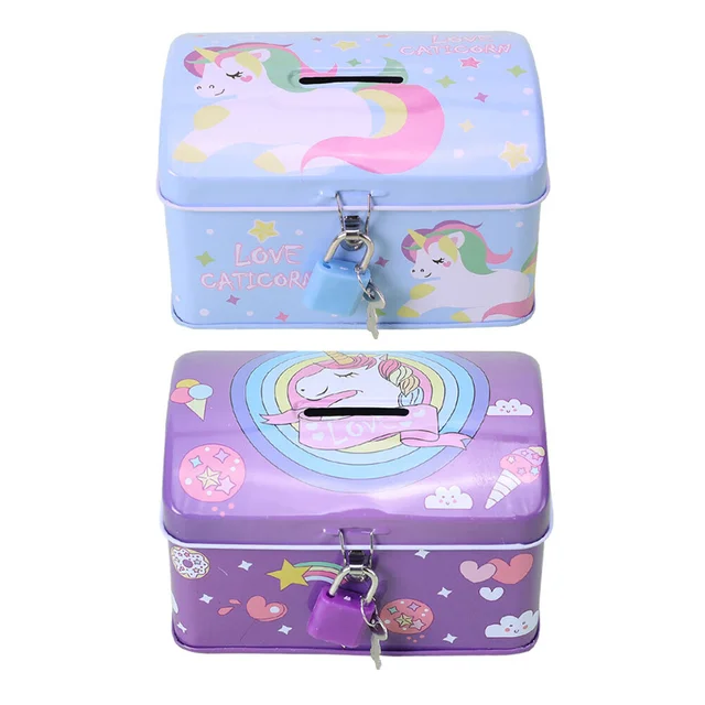 2 Dcs Unicorn Piggy Bank Rajzfilm Mentő Zár Kávé -Konténer Emléktárgy Kreatív Pénz Edény Szép Vas Imádnivaló Jar Gyermekfém