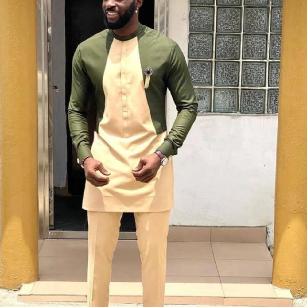 

2Piece Sets Mens Outfit Printed Ethnic Style Long Sleeve Shirt Tops Pants Men Suit Dashiki African Dresses Fashion Clothing