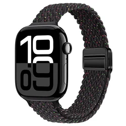Elegant Braided Nylon Strap for Apple Watch - Slim Design Bracelet Band (Starlight black)
