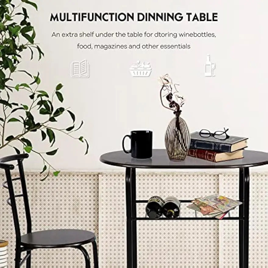 3-Piece Dining Table and Chair Set, Bistro Table Set of 2 for Kitchen Dining Room Bar Breakfast Compact Space Metal
