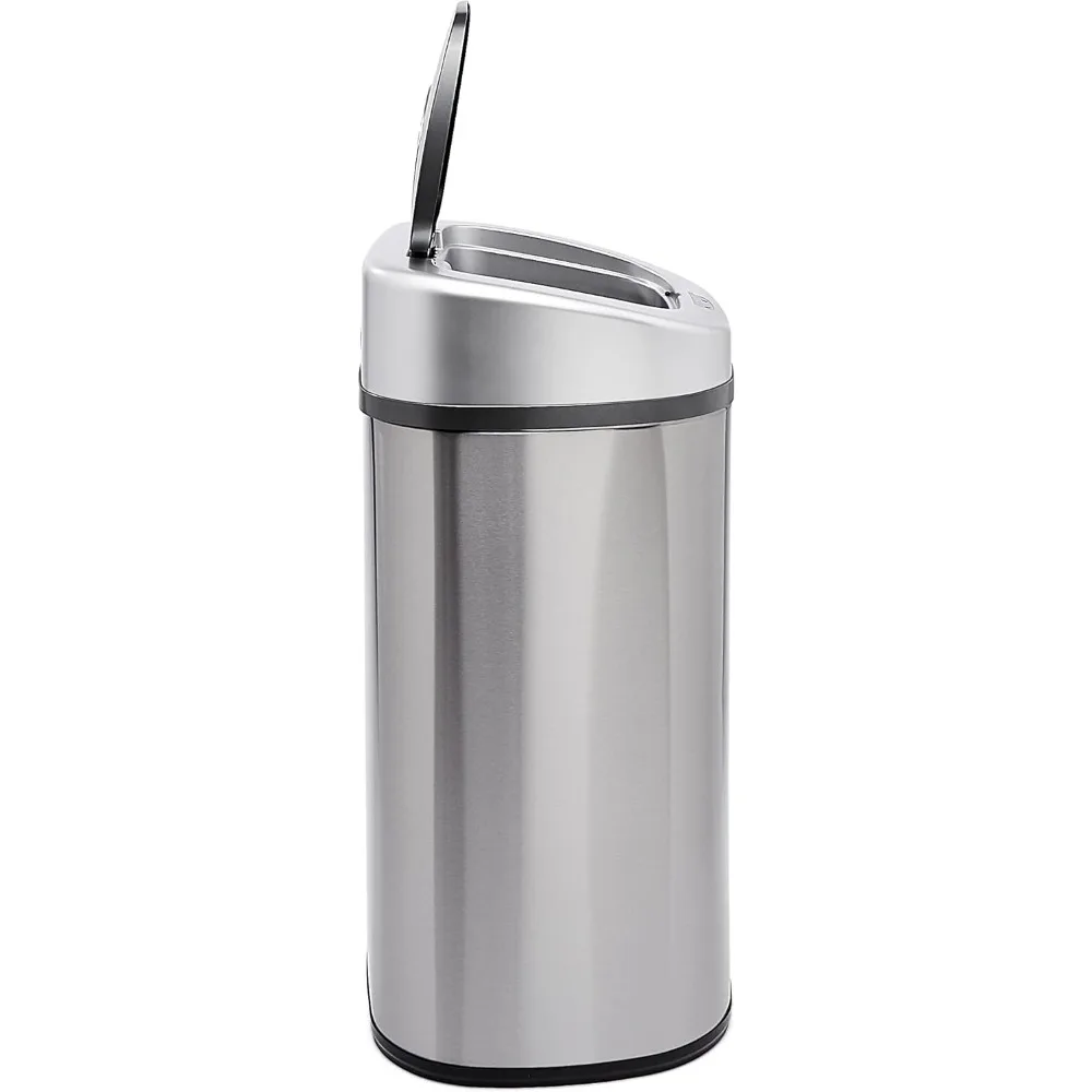 Automatic Trash Can with Lid, Hands-Free, Stainless Steel, D-Shaped 80 l, 2 Bins