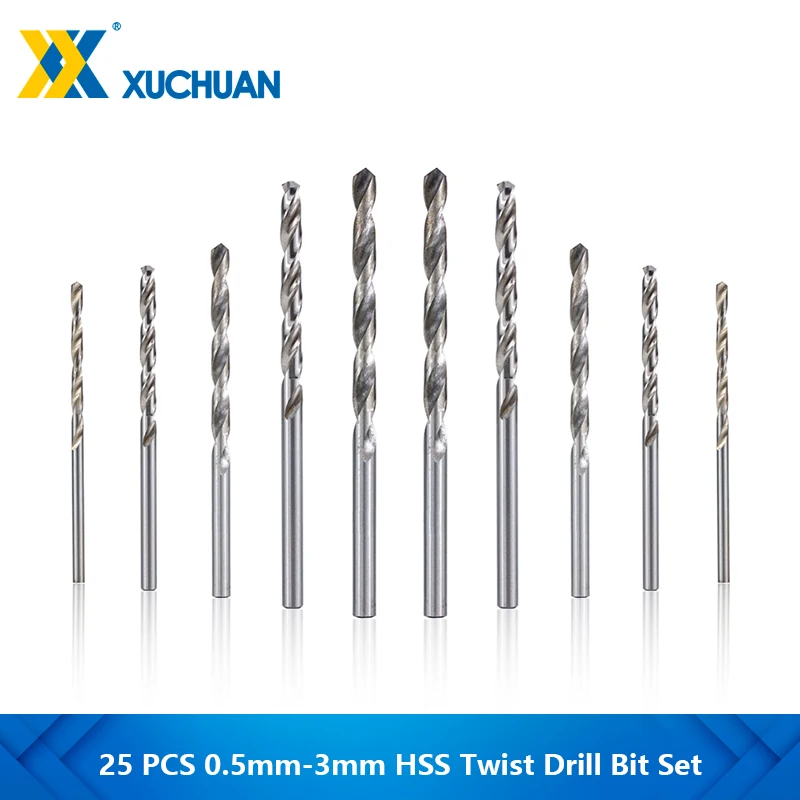 

HSS Twist Drill Bit 25pcs Wood Metal Hole Drilling 0.5mm-3.0mm Gun Drill Bit Woodworking HSS Hole Cutter Mini Drill Bit