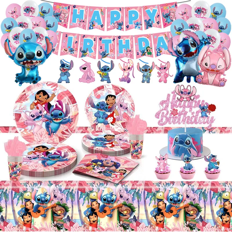 

Disney Lilo&Stitch Birthday Decoration Kid Baby Shower Stitch Paper Cup Cap+Plate Tableware Supply Party Backdrop Balloon Decor