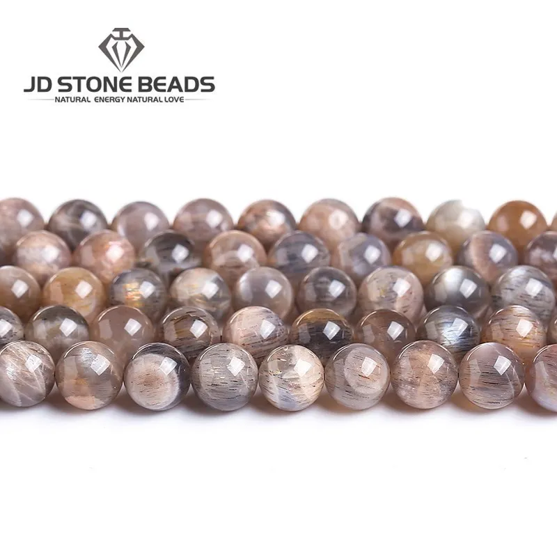 Natural Black Sunstone Moonstone Beads Round Loose Spacer Gems Charm Bead For Jewelry Making DIY Bracelet Necklace Accessories 5