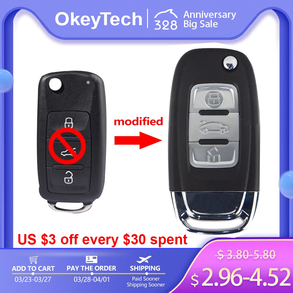 OkeyTech 3 кнопки модифицированный флип-ключ для автомобиля с дистанционным