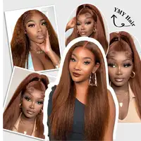 Perruque Lace Frontale 360 Full Lace sans colle en cheveux humains, marron chocolat, avec bords crépus 4C et texture crépue droite, à sangle invisible 6