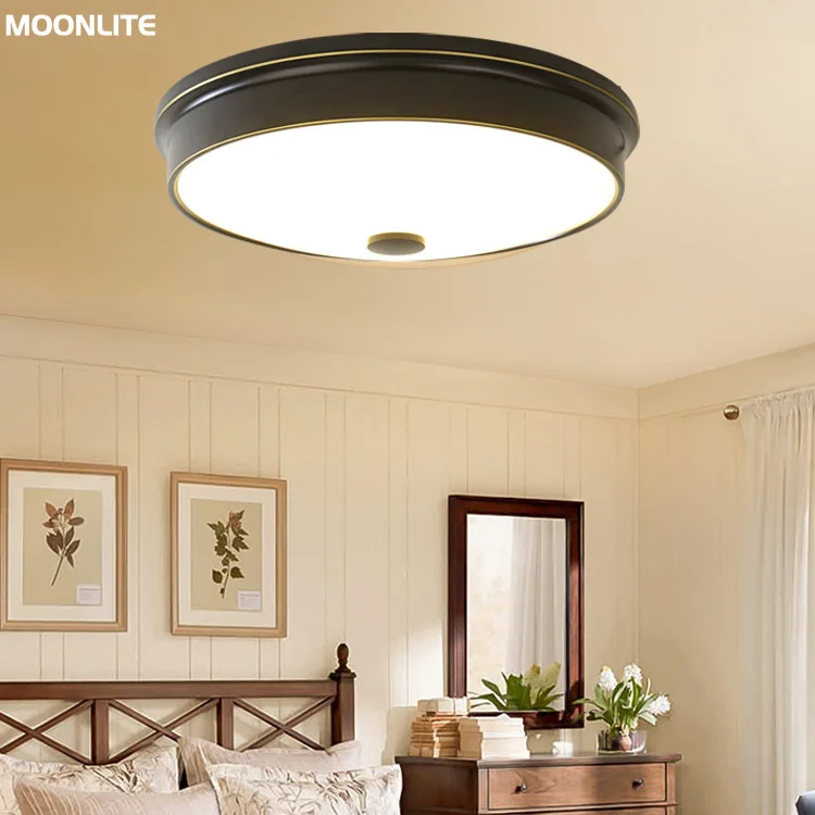 Plafonnier LED Rond et Simple de Style Américain, Lumière Dorée et Chaude, Luminaire Moderne Idéal pour un Salon, une Chambre à Coucher ou un Allée