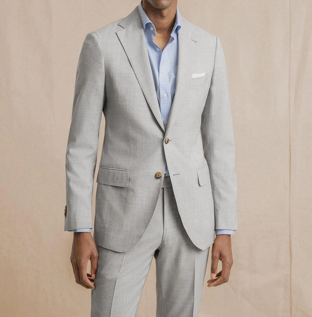 Light Gray Men's Suits Tailored 2 Pieces Blazer Pants Single Breasted Wedding Peaked Lapel Formal Slim Custom Made Plus Size