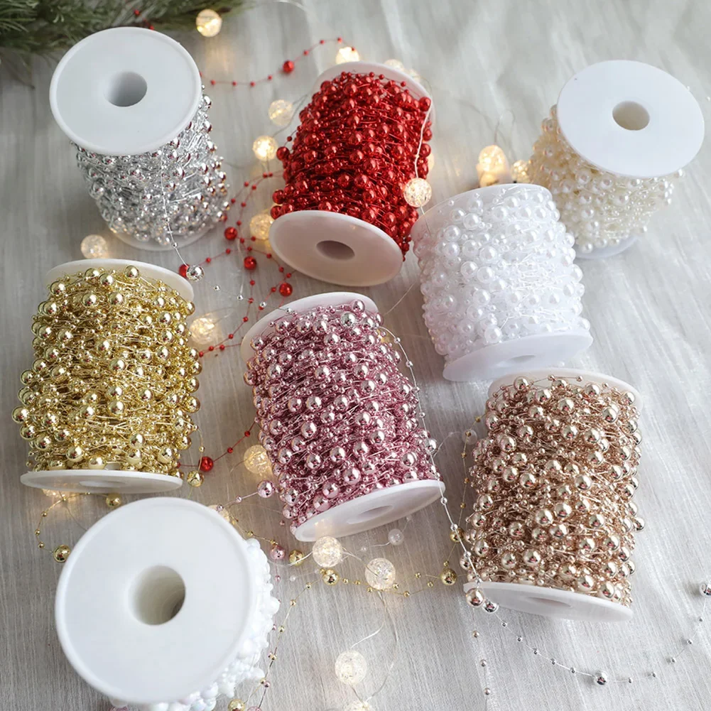 10M Christmas Decor Bead String Flower Wreath Plastic Bead Decoration for Weddings Party Christmas Tree Decor DIY Craft Supplies