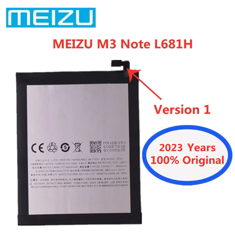 

2023 Years 4000mAh BT61 Original Battery For Meizu L Version M3 Note L681H / M Version M3 Note M681H Phone Batteries In Stock