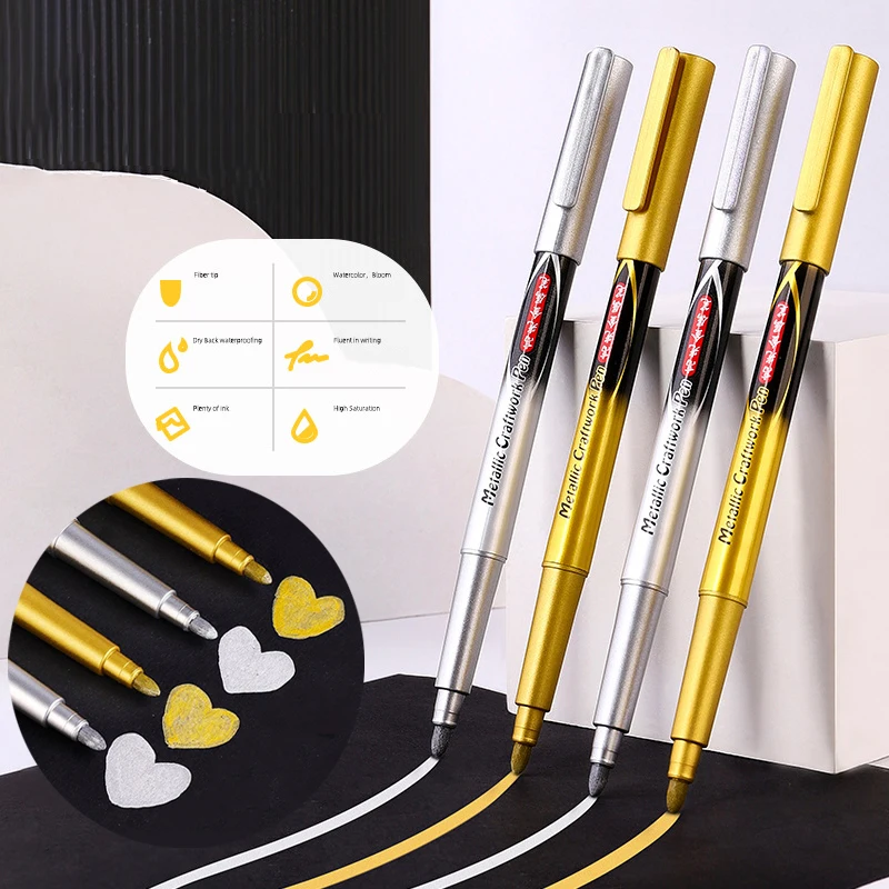 

1PC Gold Silver Colour Craft Pen Waterproof Paint Pen Sign Mark Metal Pen Greeting Card Calligraphy Highlight Pens