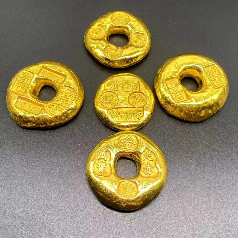 Lingotto D'Oro Antico Fortuna, Ricchezza, Lunga Durata E Felice Milione Di Volte Del Tesoro Uno O Due Ornamenti Domestici Per Torte In Oro Puro O