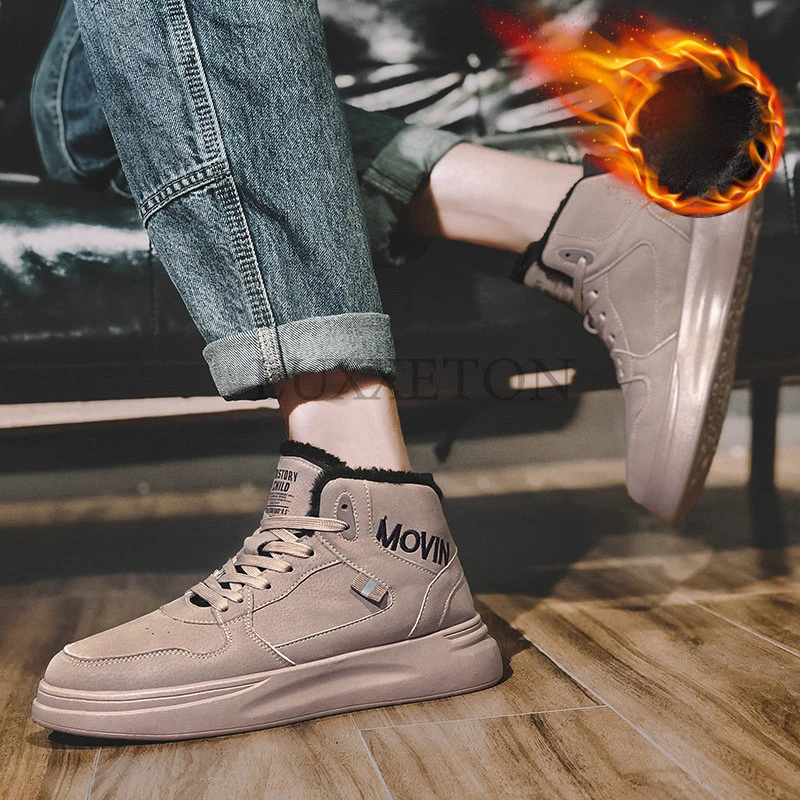 Zapatillas de deporte de algodón para hombre, calzado de seguridad grueso y cálido plataforma, color negro, Tenor, para invierno| | - AliExpress