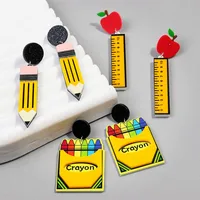New Acrylic Apple Ruler Pencil Drop Earrings for Women Student Cartoon Crayon Box Printing Dangle Earring Teacher's Day Jewelry 1