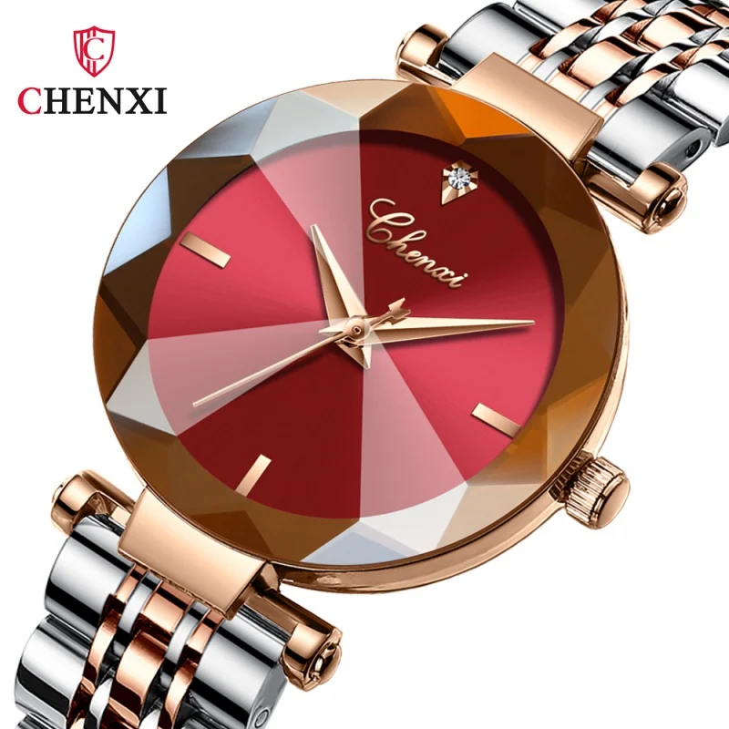 3 Atm Waterproof Diamond Cut Watch Mirror Women Butterfly Buckle Stainless Steel Band Quartz Wrist Watch For Lady