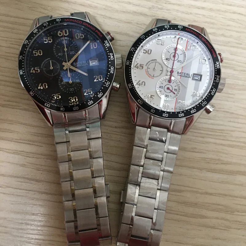 High Quality Chronograph Quartz Double Calendar Man Watch Breathable Hole Black Leather Strap Boy Wristwatch Sports Style