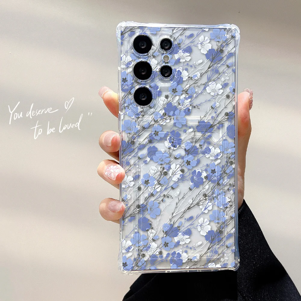 Floral Soft TPU Card Holder Phone Case