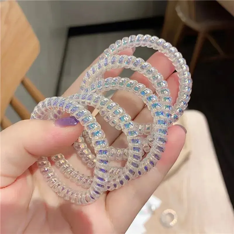 Traceless Hair Women's Headstring Bracelet 5 Pieces Telephone Scrunchie Mermaids Head Rope Flexible High Ponytail Rubber Band hair band,hair rope